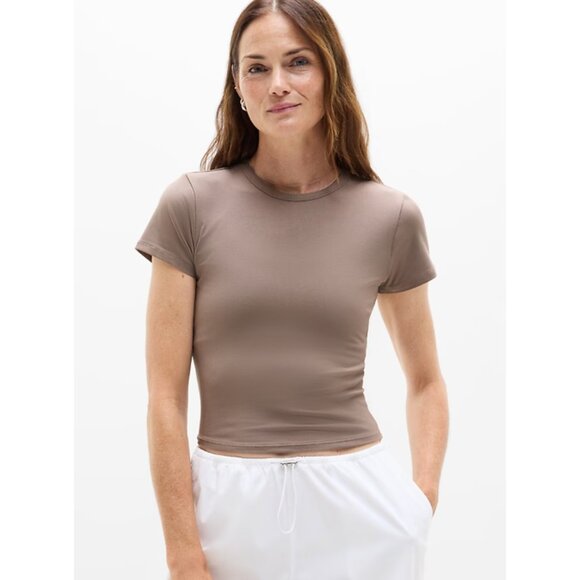 Athleta Signature Rib Crop Tee Size Small in Color Pyrite - Picture 2 of 12